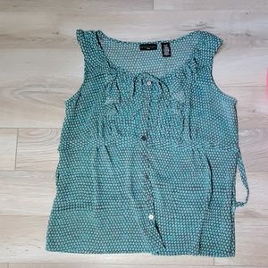 Turquiose and Brown Ruched Front Blouse